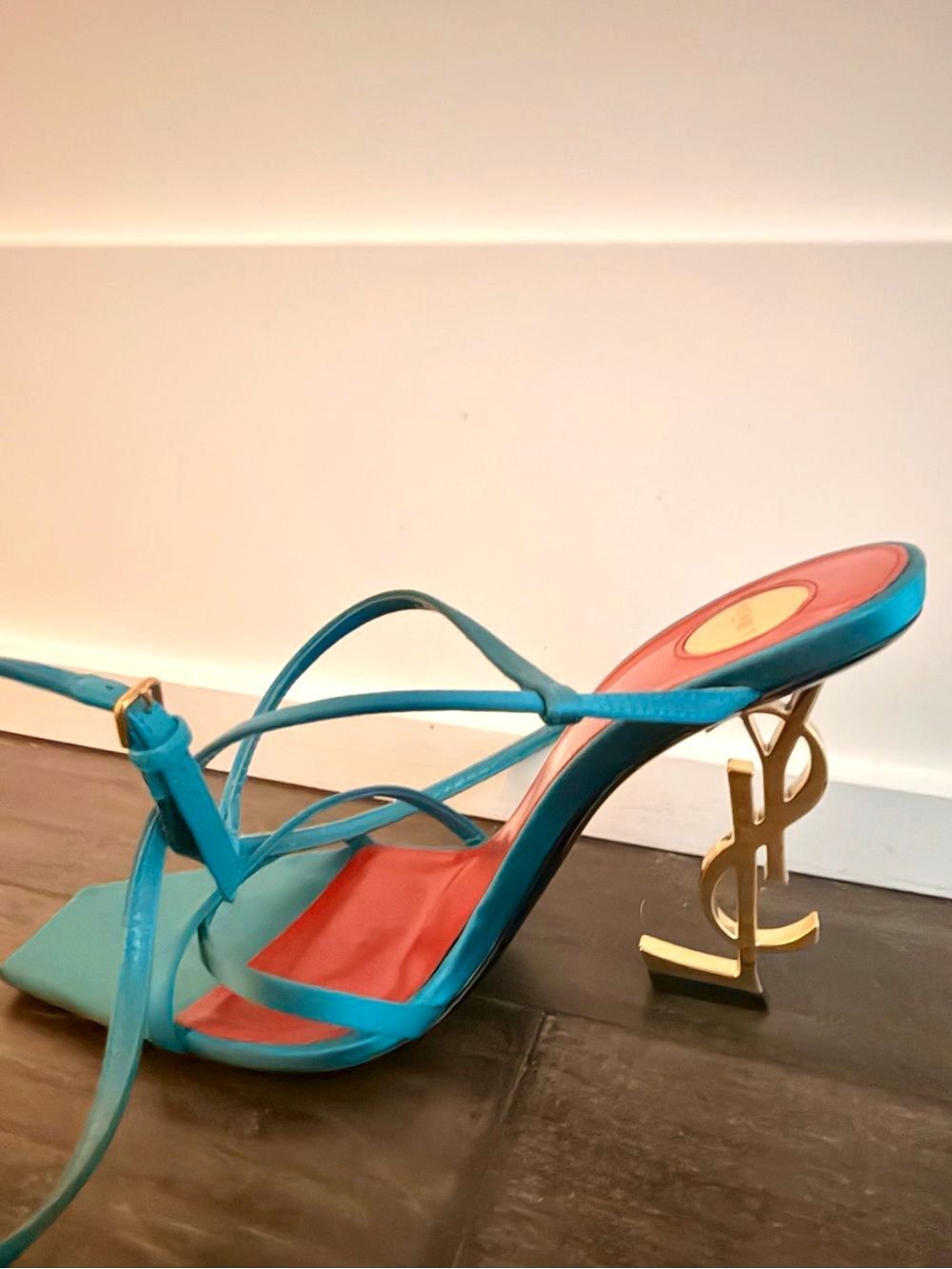 YSL SAINT LAURENT Gorgeous Logo Opyum Heeled Sandals NEW Return 38.5 $1,395!! - Picture 7 of 15